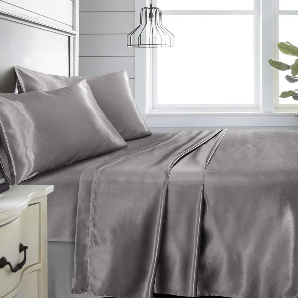 King Sz 4 Pc Bed Sheet Set Silky Smooth Satin Deep Pocket X002YMM88F